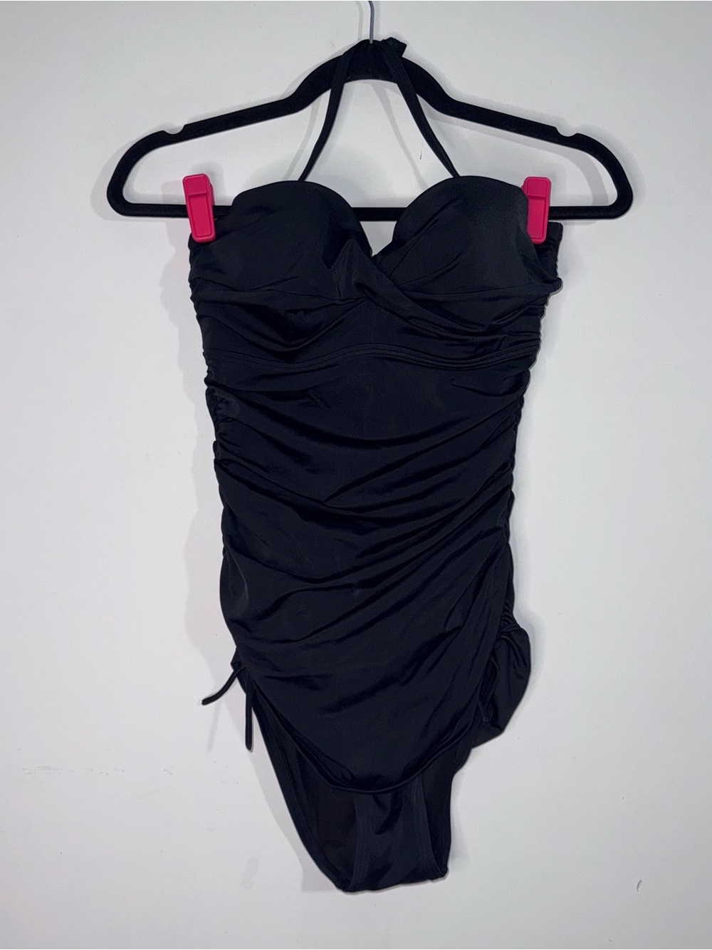 Victoria’s Secret Black Ruched One Piece Swimsuit Halter 34D Tummy Control